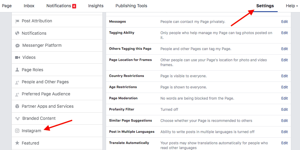 Facebook to Instagram business